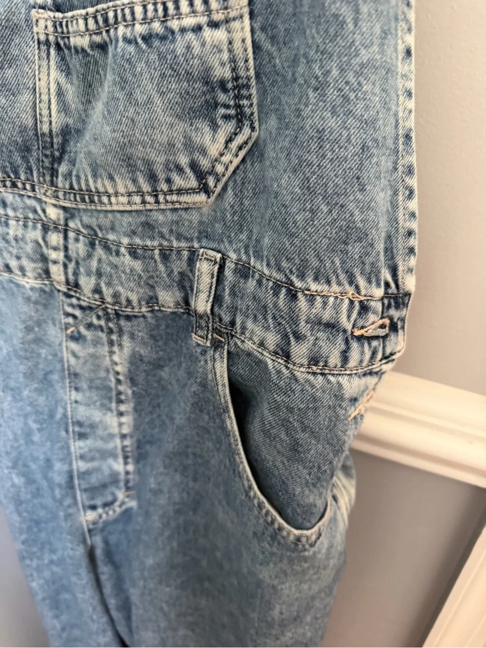 Free People Light Wash Denim Overalls Size XL